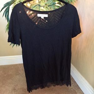 Loft women’s black t-shirt/blouse lace bottom